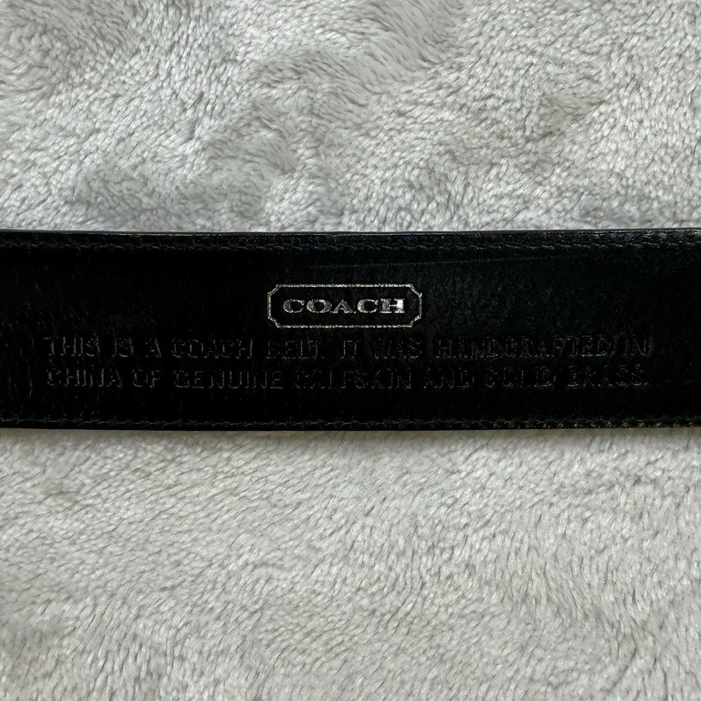 Coach Black Leather Plaque Buckle Dress Belt 32 Men's Made in Italy
